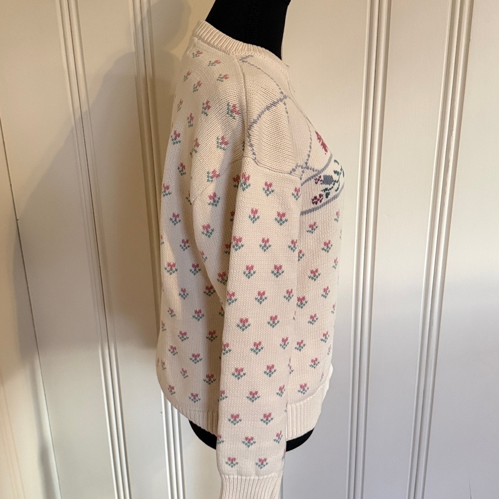 Vintage 90s Eddie Bauer Floral Cottagecore Cotton Sweater Medium Excellent shape - Picture 4 of 6